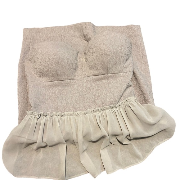 GUESS Light Beige Strapless Lace Peplum Formal Cocktail Mini Dress-Size 4 - Picture 15 of 15